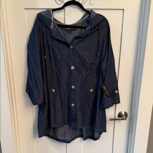 Jones New York Dark Blue Hooded Jean Jacket